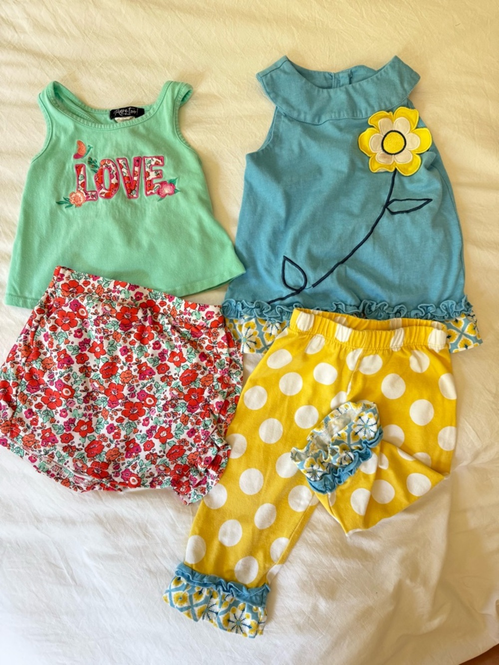 Girls Floral & Polka Dot Mix Outfit - Blue, Mint, Yellow